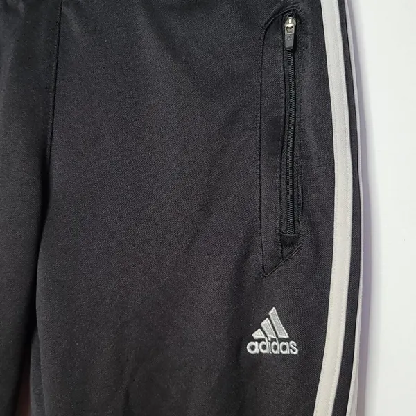 Adidas black track workout pull on three stripe zipper pockets pants sz Small - Image 3