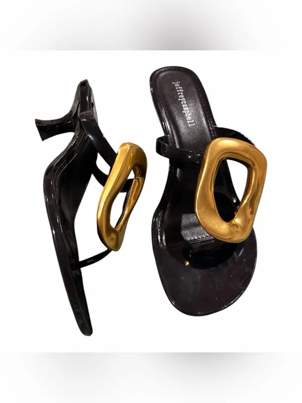 NEW Jeffrey Campbell Linq Up Slide Sandal Black Gold 9 - Image 6