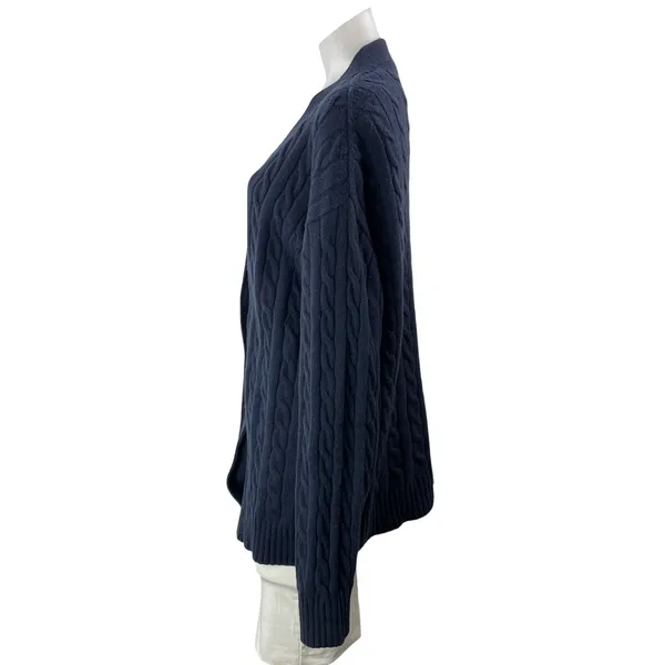 Aritzia Sunday Best Navy Blue Wool Cable Knit Button Up Cardigan Sweater Top M - Image 2