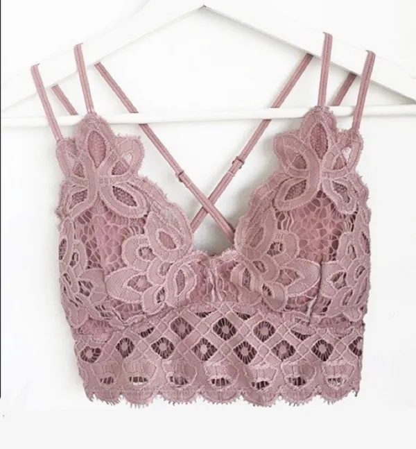 Dusty Blush scalloped Adjustable Strap Bralette Purple Size L - Image 3