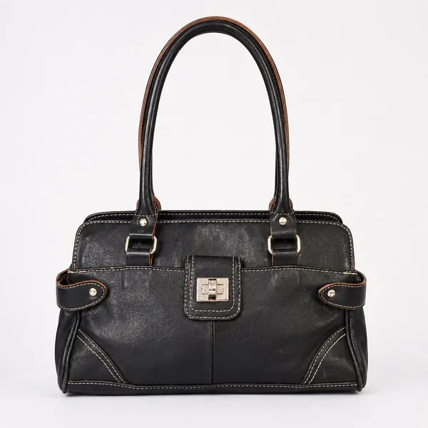 Vintage Y2K Black Genuine Leather Turn Lock Shoulder Bag - Image 3