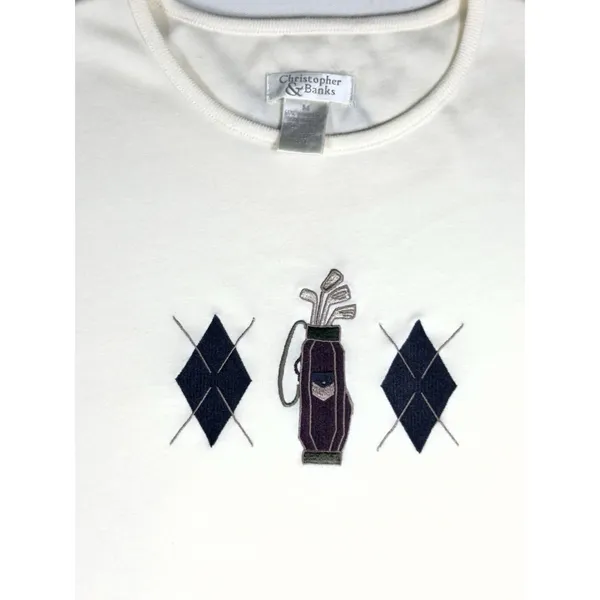 Vintage Christopher & Banks Women's M‎ Golf Embroidered Ivory Short Sleeve Top - Image 4