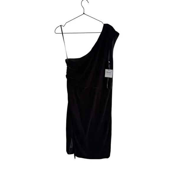 Laundry by‎ Shelli Segal Velvet 12 Black One Shoulder Cocktail Dress - Image 3