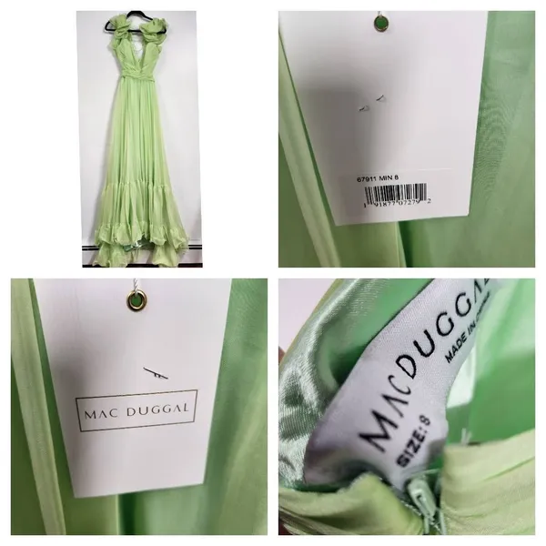 Mac Duggal Ruffle Tiered Cut-Out Chiffon Gown mint color size 8. H - Image 12