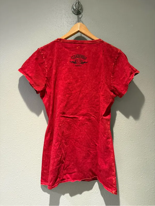 Harley Davidson Womens Red Acid Wash Graphic T Shirt XL - Image 3