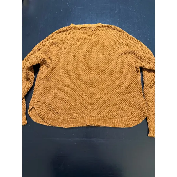 Madewell Womens Large Burnt Orange Waffle Knit Curved Hem Crewneck Sweater L - Image 5
