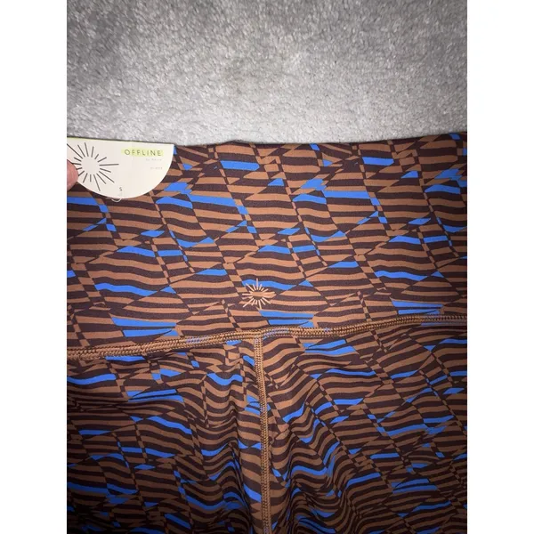 aerie offline biker shorts printed blue brown hi rise nwt Small - Image 5