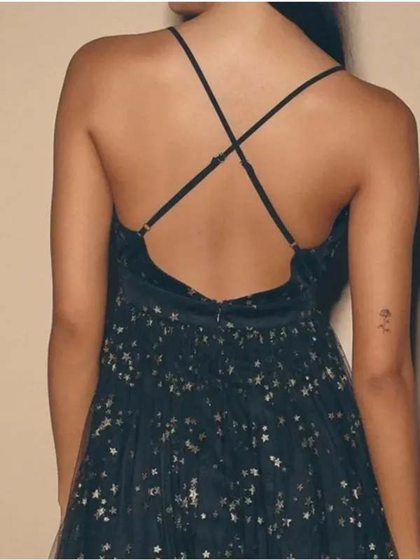 Lulus Favorite Moment Gold and Black Star Print Skater Dress Size S - Image 3