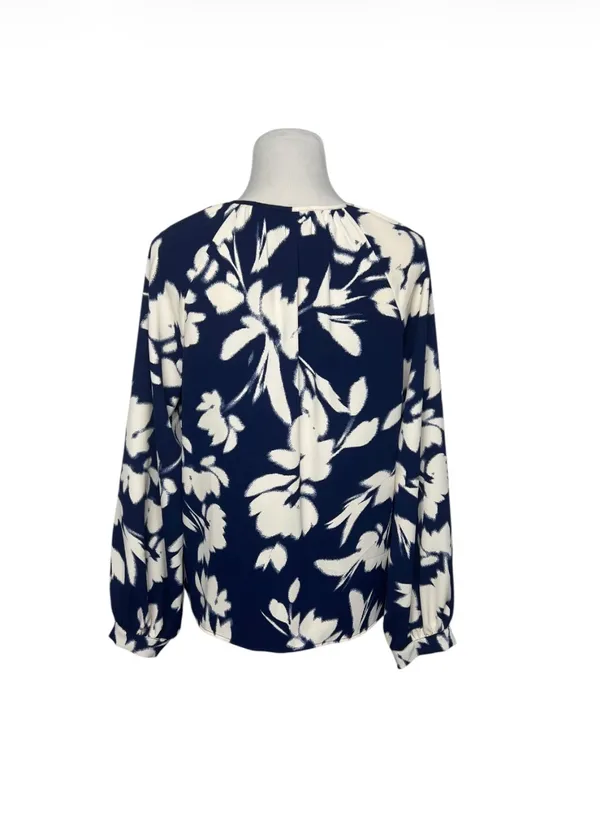 NEW Worthington Floral Long Sleeve Blouse Navy Cream Size Medium - Image 4