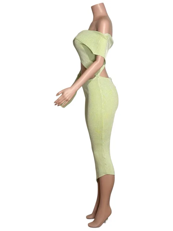 BAOBAB Botanico Ribbed Knit Asymmetrical Dress, Mantis, Medium - Image 7