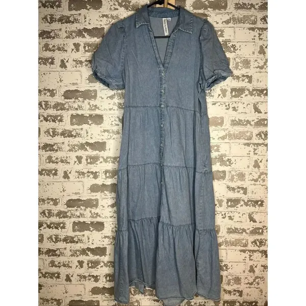 Grace + Karma | women denim button down dress puff sleeves - Image 10
