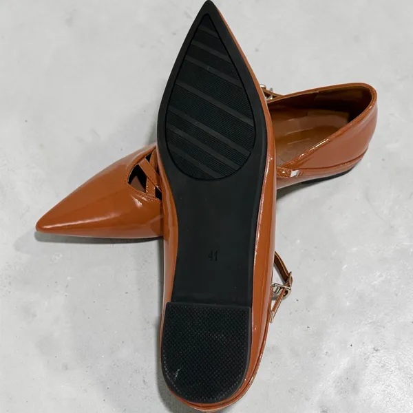 Women’s Pointed Toe Mary Jane Flats Brown Patent Crisscross Strappy Size 41 - Image 4
