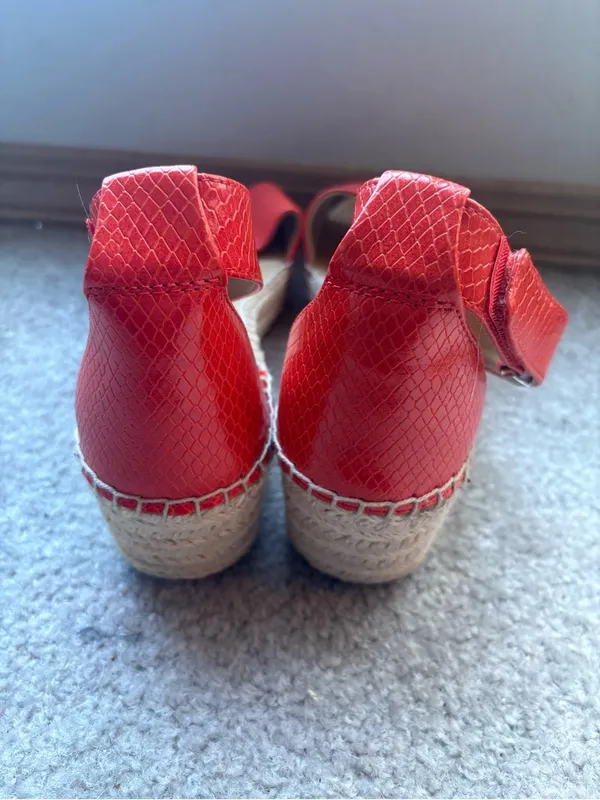 Franco Sarto Red Snake Embossed Espadrille Platform Sandals 8.5 - Image 10