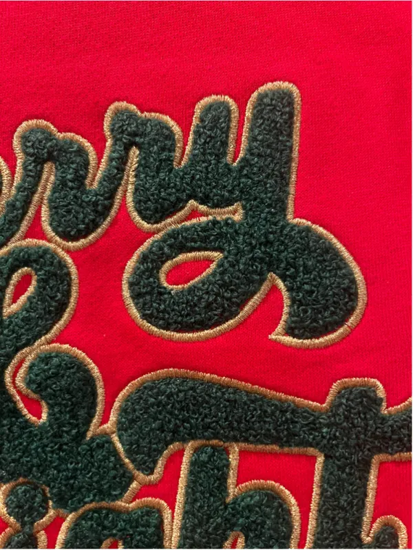 NWOT Red Merry & Bright Retro Chenille Patch Holliday Sweatshirt Large Holiday - Image 5