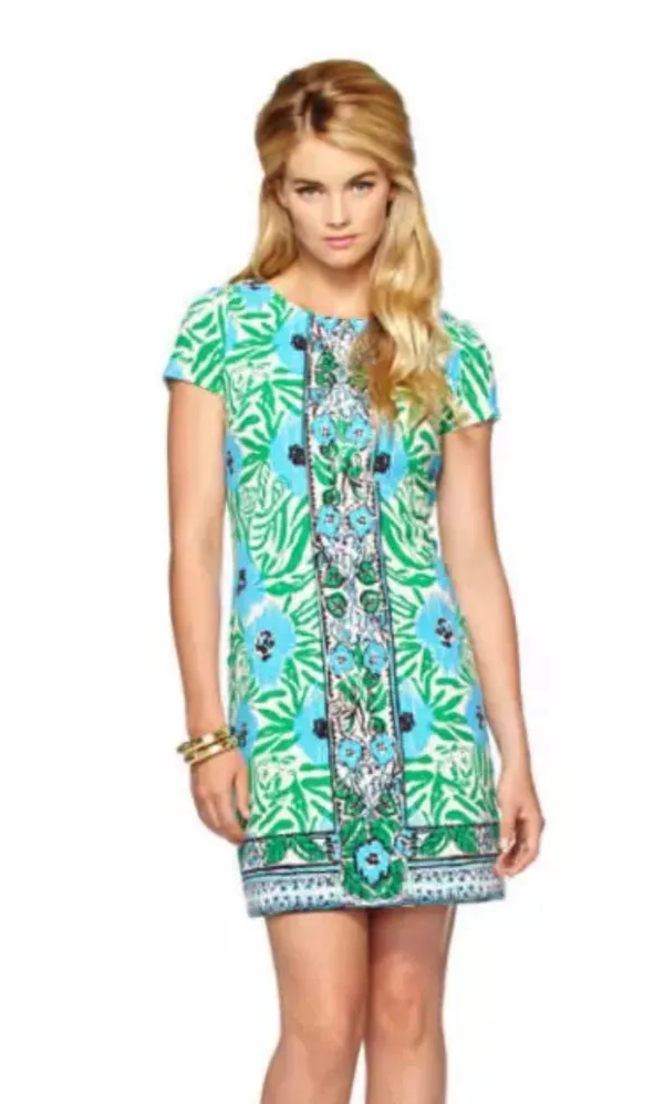 Lilly Pulitzer Layton Sea Oat Ikatty Ikat Engineer Print Shift Dress Size Medium - Image 2