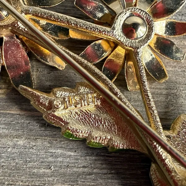 VTG Lisner Enamel Sunflower Brooch Gold Tone Daisy Floral Pin Autumn Harvest - Image 9