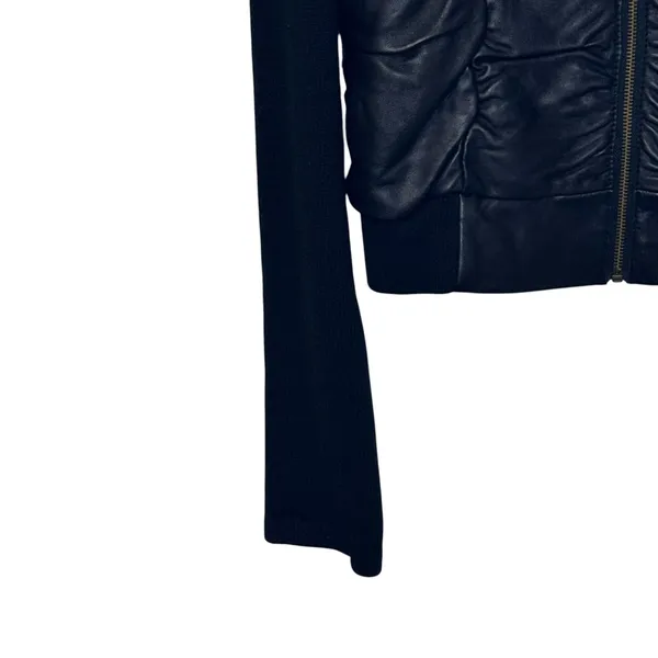XCVI Women's Jacket Genuine Leather Angora Wool Blend Ruched Moto Black  Medium‎ - Image 3