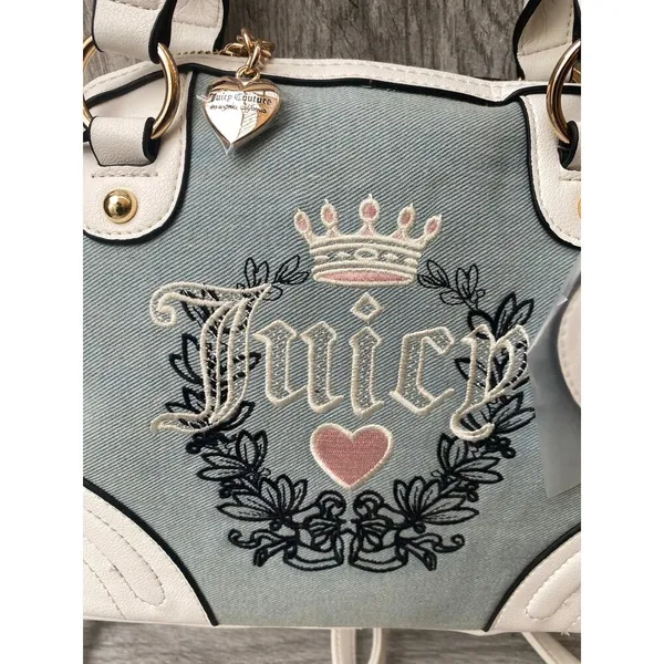 Juicy Couture Satchel | Blue Denim Embroidered Bag | heart charm - Image 4