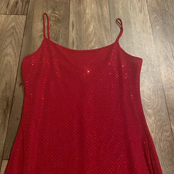 Heart & Soul Red Sequin Bodycon Gown Maxi Dress Spaghetti Strap Large - Image 5