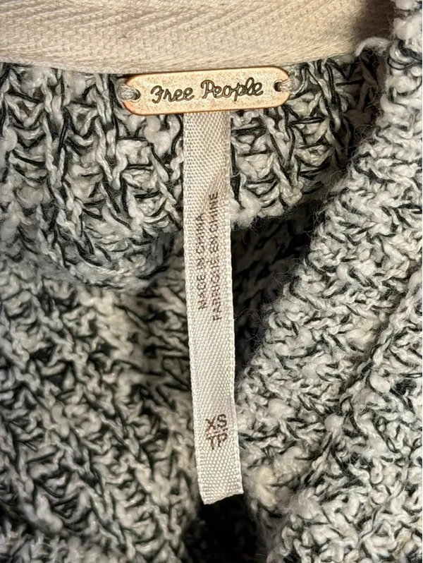 Free People Womens Chunky Knit Sweater Cotton Linen Blend Marled Black White XS - Image 8