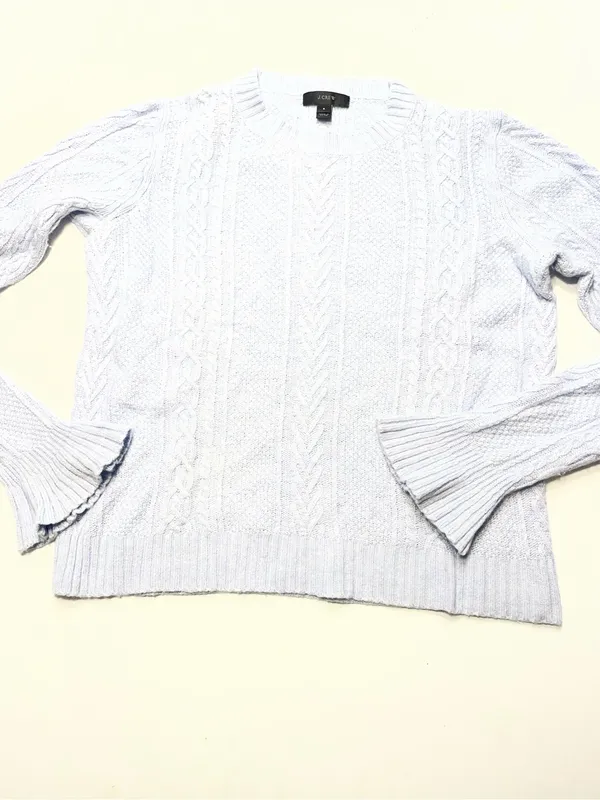 J.Crew Soft Cable Knit Sweater Flared Bell Cuff Women Sz S Light Blue Wool Blend - Image 8