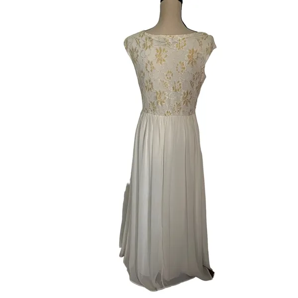 Candalite Glitter Lace Chiffon Maxi Dress Sz S Boho Fairy Flowy Cottage Formal - Image 8