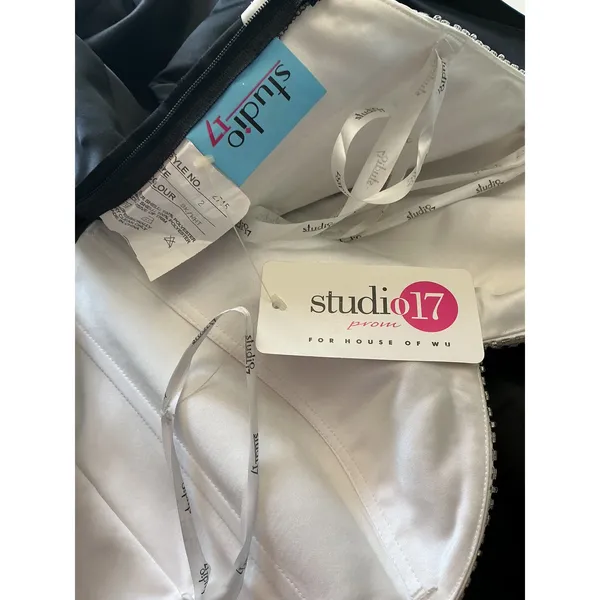 Studio 17 Prom Black White Strapless Beaded High Low Ruffle Gown 2715 Sz 2 - Image 8