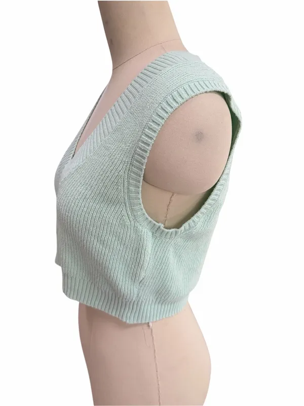 ALO supernatural sweater Mint Ribbed Sleeveless Knit Crop Top small - Image 4