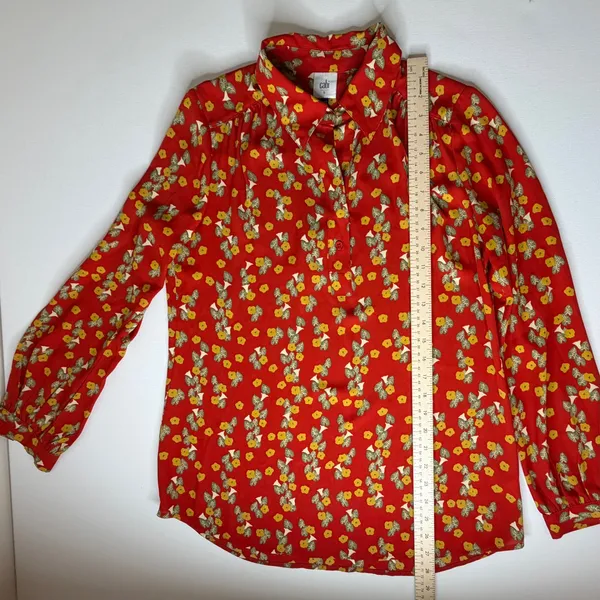Cabi Red Floral Button Down Shirt‎ Small Lightweight Office Modest Career Layers - Image 7