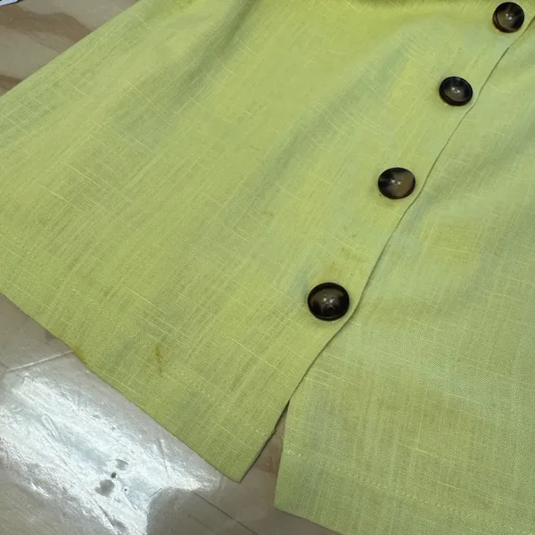 Lush Yellow Linen Blend Tie Front Button Down Mini Dress LD42793-CI Womens Small - Image 8