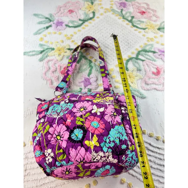 Vera Bradley Purple Floral Quilted Cotton‎ Shoulder Bag Butterfly Print Tote - Image 3