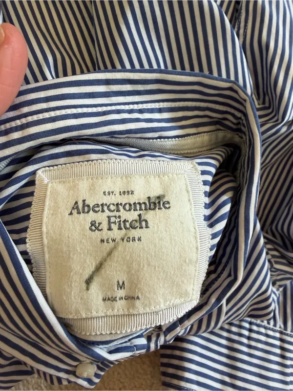 Abercrombie & Fitch Y2K Blue Striped Fitted Button Down Shirt M - Image 6