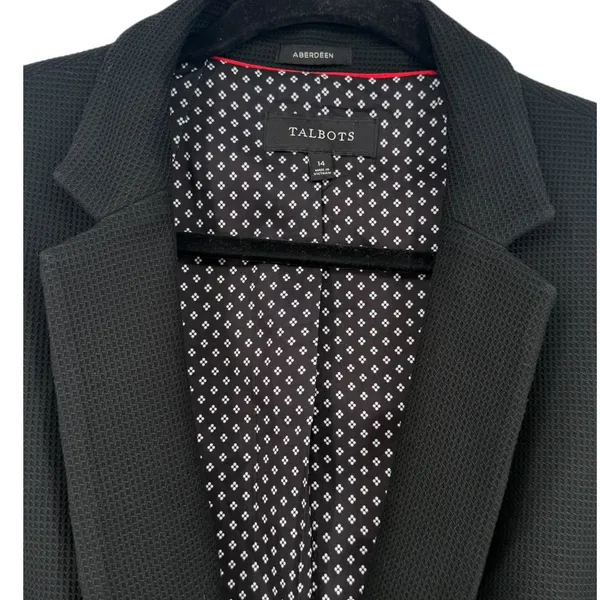 Talbots Women's Aberdeen Waffle Knit One Button Blazer Jacket Black Sz 14 Career - Image 4