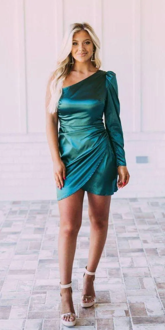 These Three Boutique Green Satin Dress - Image 3