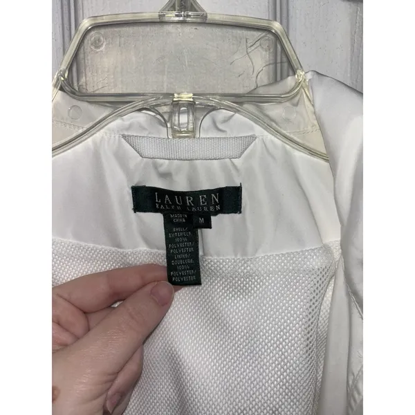 Lauren Ralph Lauren White Chore Jacket Rain Coat Medium Pockets Hooded - Image 4