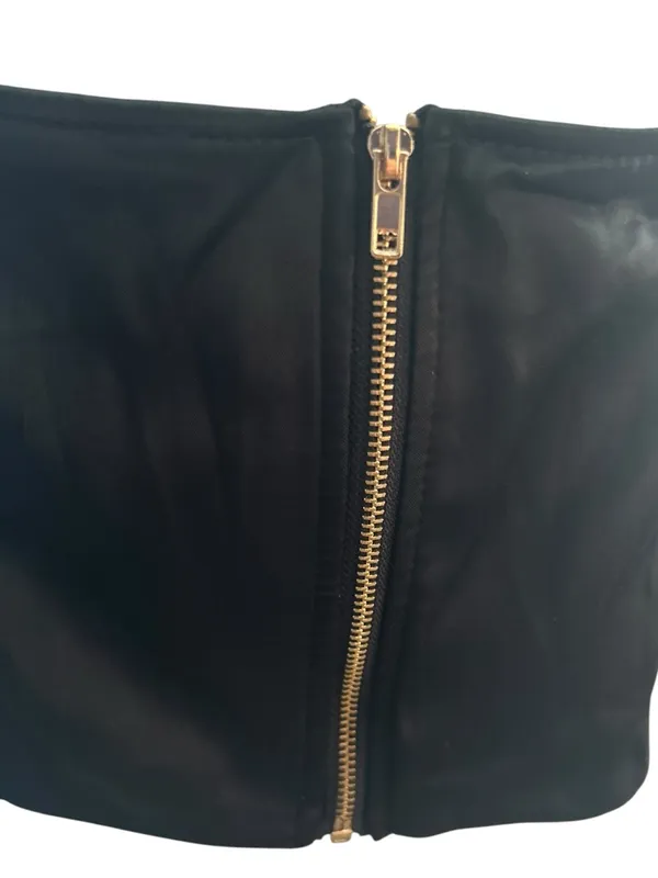 Love By Design Black Satin Corset Crop Top with Gold Chain Straps - Image 7