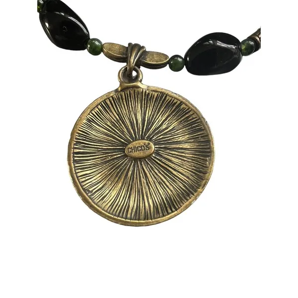 Chico's Chicos Collar Choker Necklace Black Leather Braid Green Black Glass Bead - Image 6