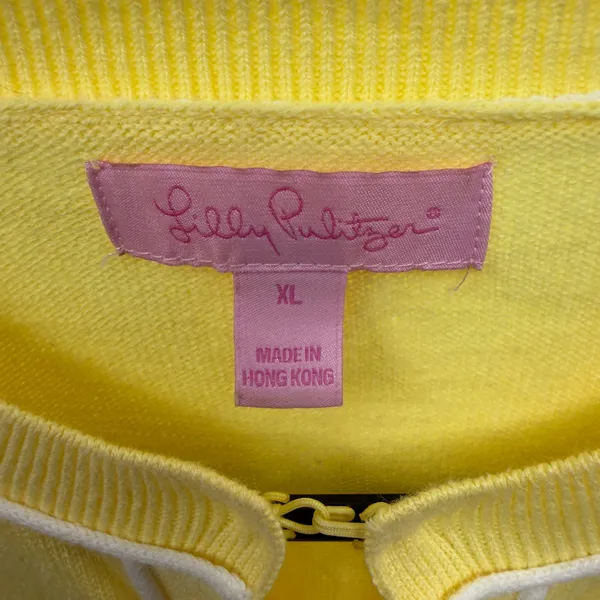 Lilly Pulitzer Cardigan Womens S/M Yellow White Cotton Open Front Knit Sweater - Image 10