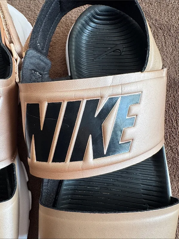 Nike Metallic Tan and Black Double-Strap Slide Sandals - Image 2