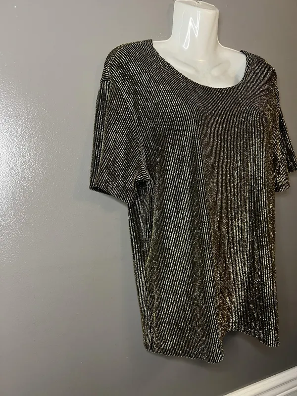 Impressions Millennium Edition Shirt Womens XL Black Gold Metallic Pleated Party - Image 4