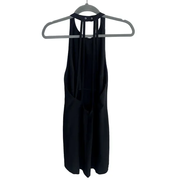 Zara Lightweight Sleeveless Shift Mini Dress Halter Snap Neck Strap Back M Black - Image 4
