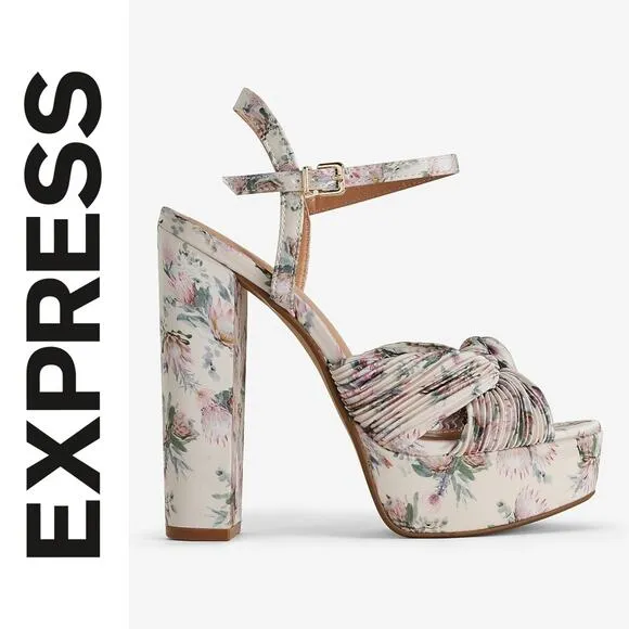 EXPRESS | NWT | 6 | Floral Twist Strap Multi-Color Platform Heeled Sandals - Image 2