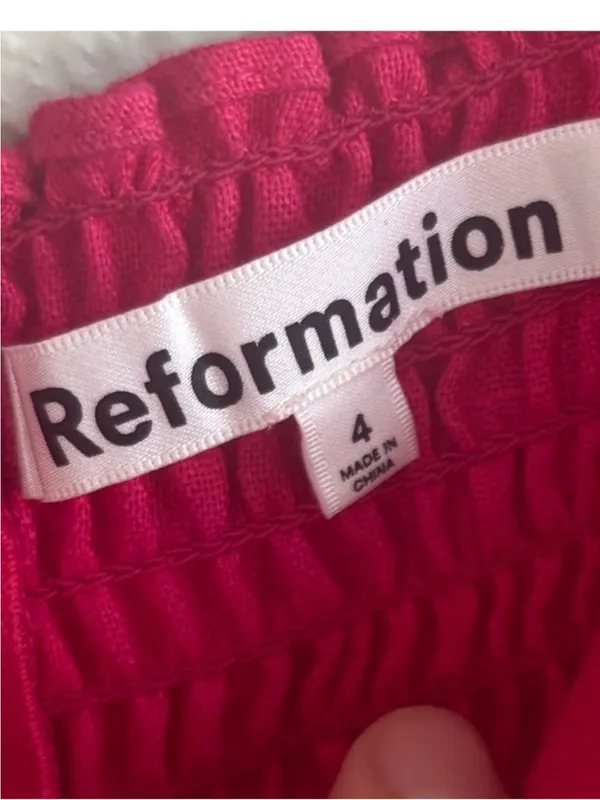 Reformation 100% Linen Bright Pink Spaghetti-Strap Dress - Image 4