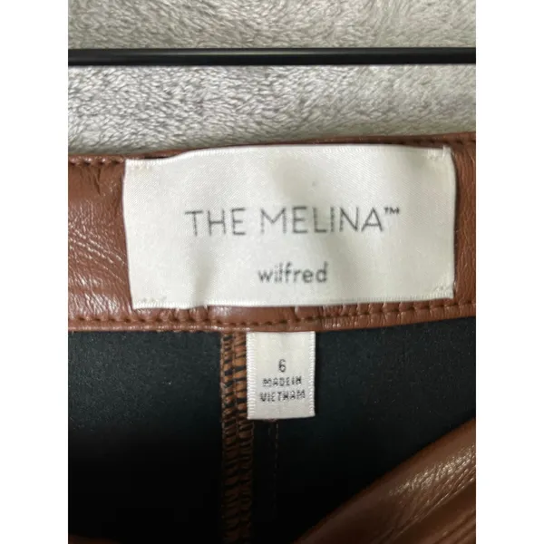 WILFRED ARITZIA The Melina Pant High Waisted Vegan Leather Cognac Brown Size 6 - Image 6