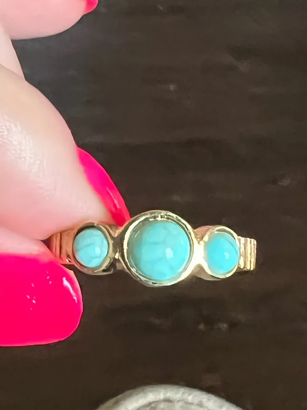 & Other Stories Women’s Stainless Steel Gold Tone Faux Turquoise Adjustable Ring Size 6-9 - Image 2