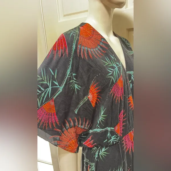 Farm Rio Anthropologie Valentina Black Maxi Orange Tropical Floral Print Sz S - Image 11