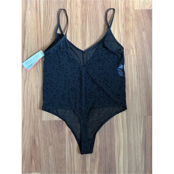 Colsie Sheer Star Flocked Mesh Thong Bodysuit NWT Size S - Image 2