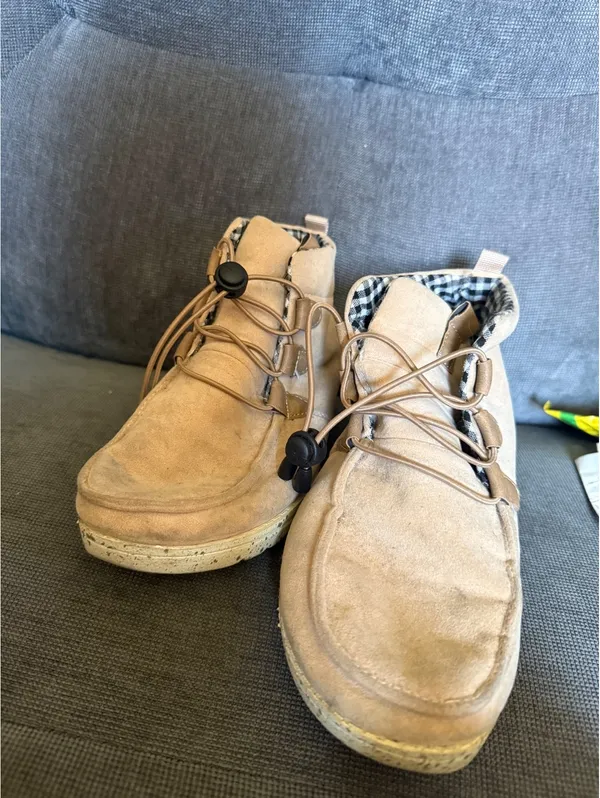 Tan Suede Lace-Up Casual Boots with Checkered Interior - Image 7