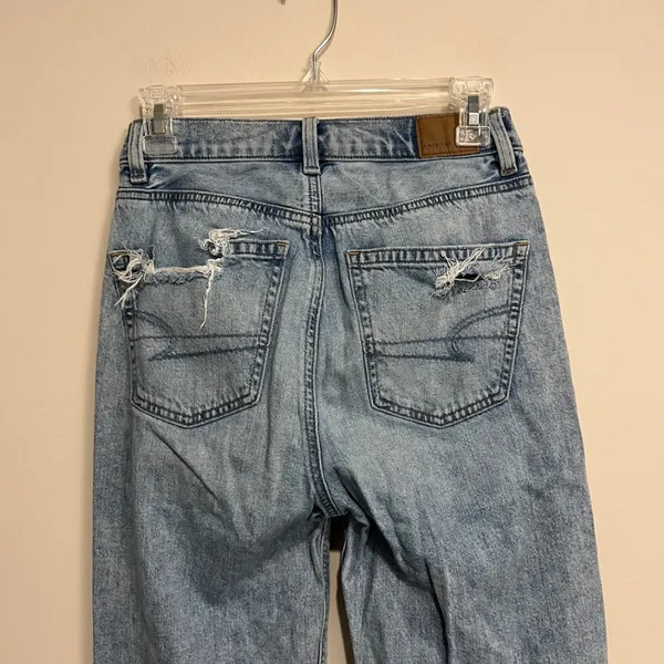 American Eagle Jeans High Rise Baggy Straight Distressed Light Wash‎ 00 Grunge - Image 5