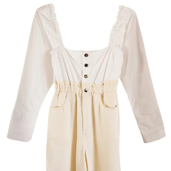 WeWoreWhat Shirt Jumpsuit Ivory NEW Size XS Long Sleeve Paperbag Waist Pant‎ - Image 4